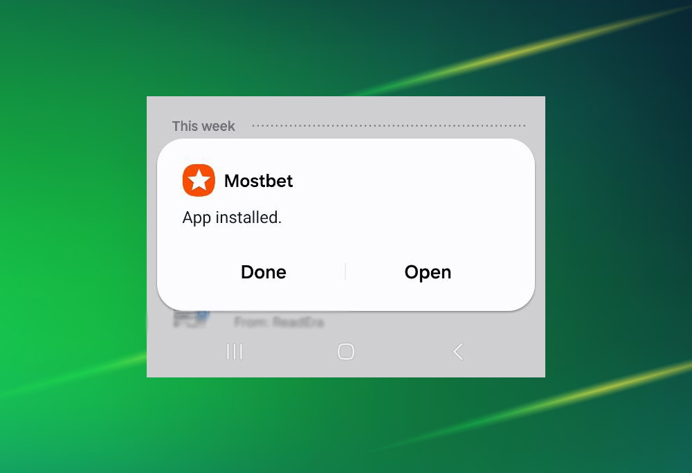 Successful installation of the Mostbet app on Android.
