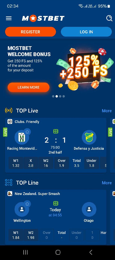 Mostbet mobile app home page