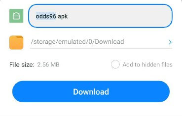 Downloading the 2.5 MB Odds96 app installation file.