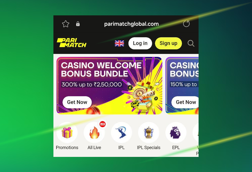 Parimatch app main screen