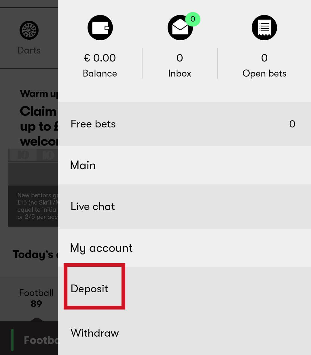 10bet app — how to deposit, select Deposit option
