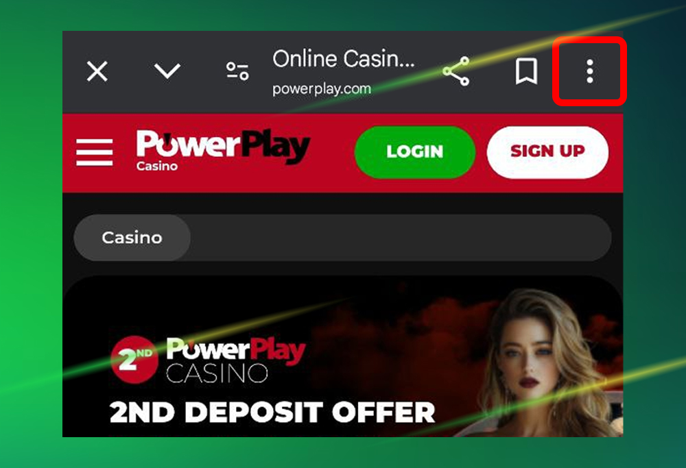 Powerplay APK download step 2 — three dots icon in top right corner