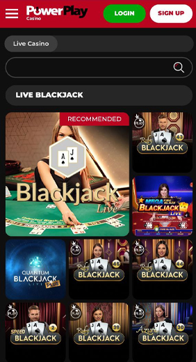 Live casino section in the PowerPlay app