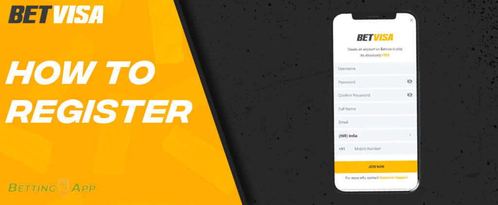 To create a Betvisa account via the app, follow few simple steps