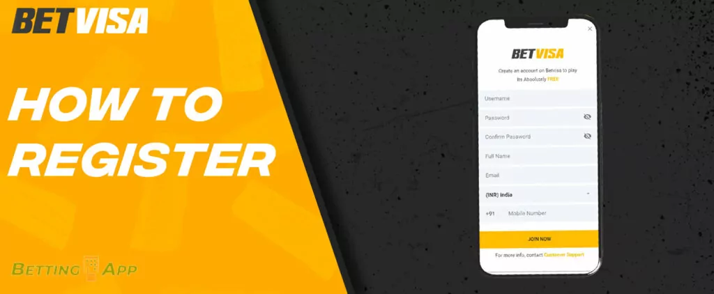 To create a Betvisa account via the app, follow few simple steps