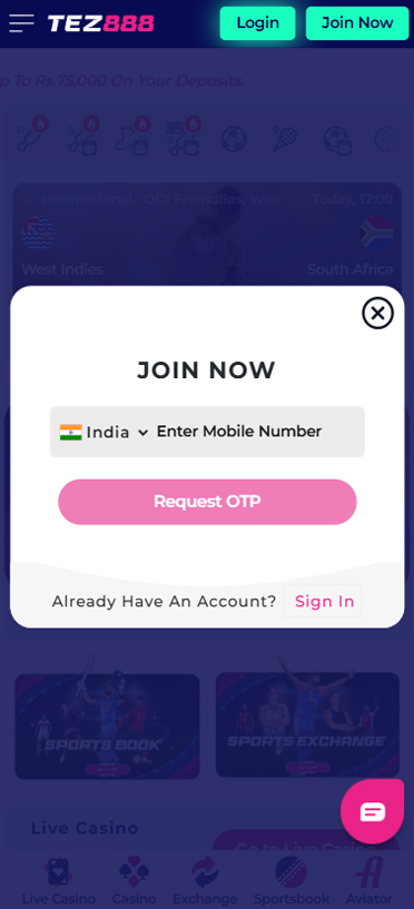 Registration in the Tez888 app