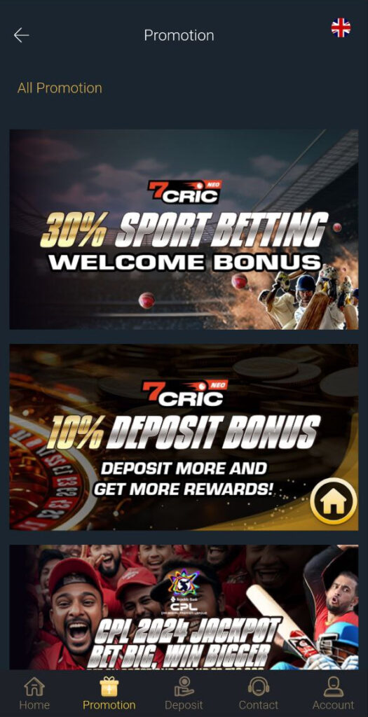 Bonuses available on the 7cric app