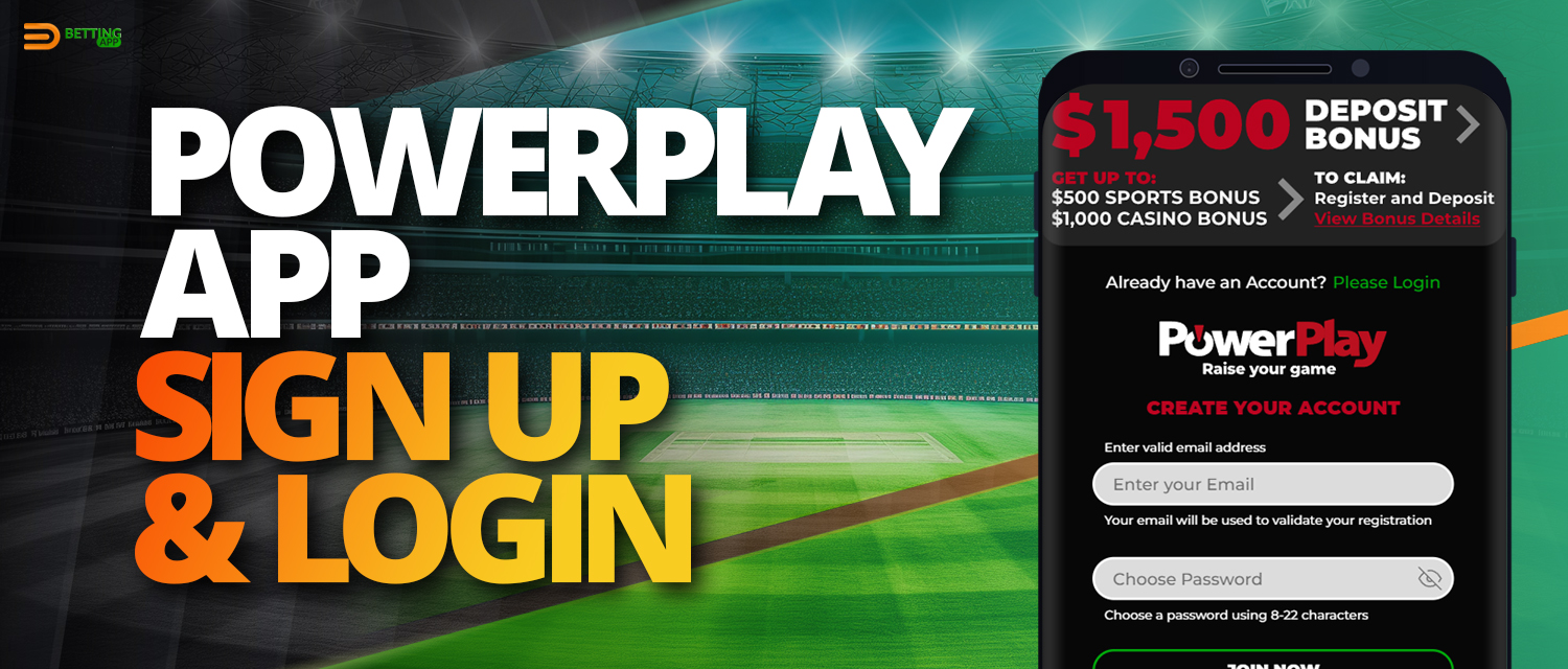 Registration and login to personal account in PowerPlay casino application 