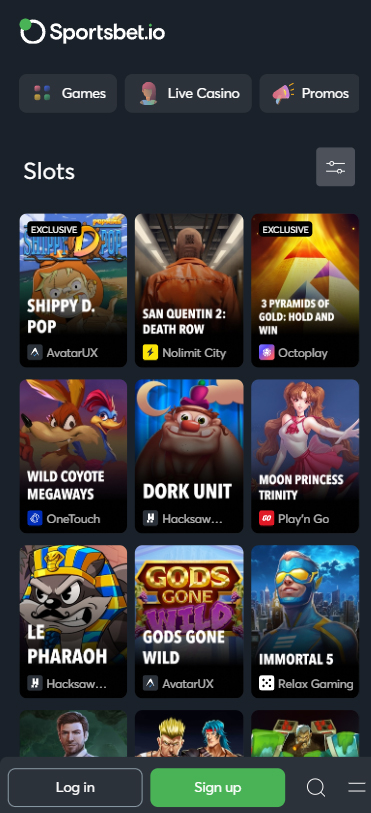 Slots section in the Sportsbet.io mobile app