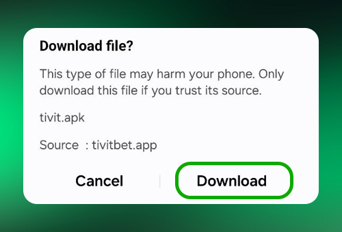 The TivitBet mobile app download page with the download button.