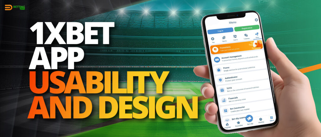 1xBet mobile app design for sports betting fans